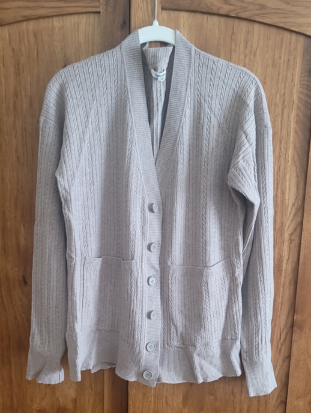Splendid Oversized Taupe Cable Knit Button-Front Cardigan